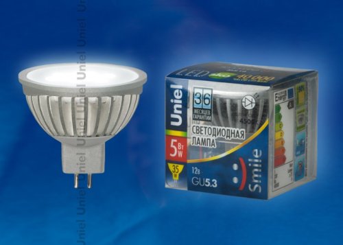 Лампа светодиодная (низковольтная) Uniel MR16 12В 5Вт 3000К картинка 